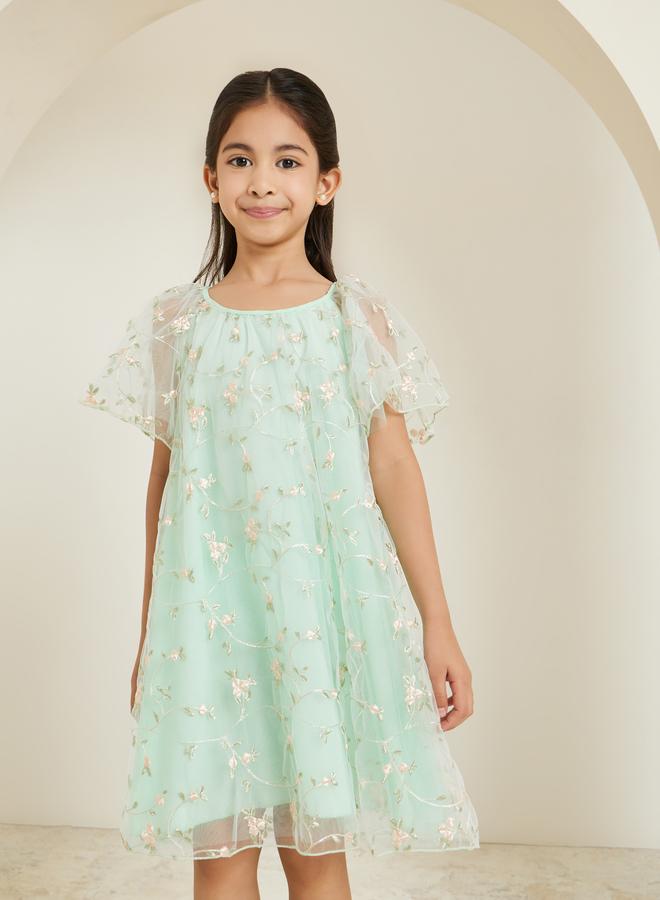 ستايلي فستان شبكي بتطريز أزهار - Image 2